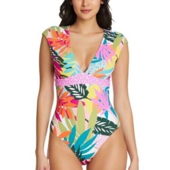 Bleu by Rod Beattie Plus Wild at Heart Cap Sleeve Swimsuit One Piece 20W 20 W - Picture 2 of 2